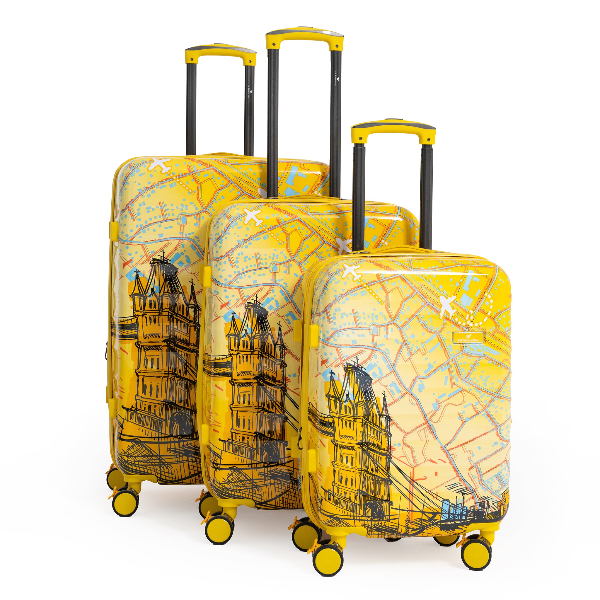 ENVY 3PCS Yellow PC Print Hard Shell Luggage Set – Expandable