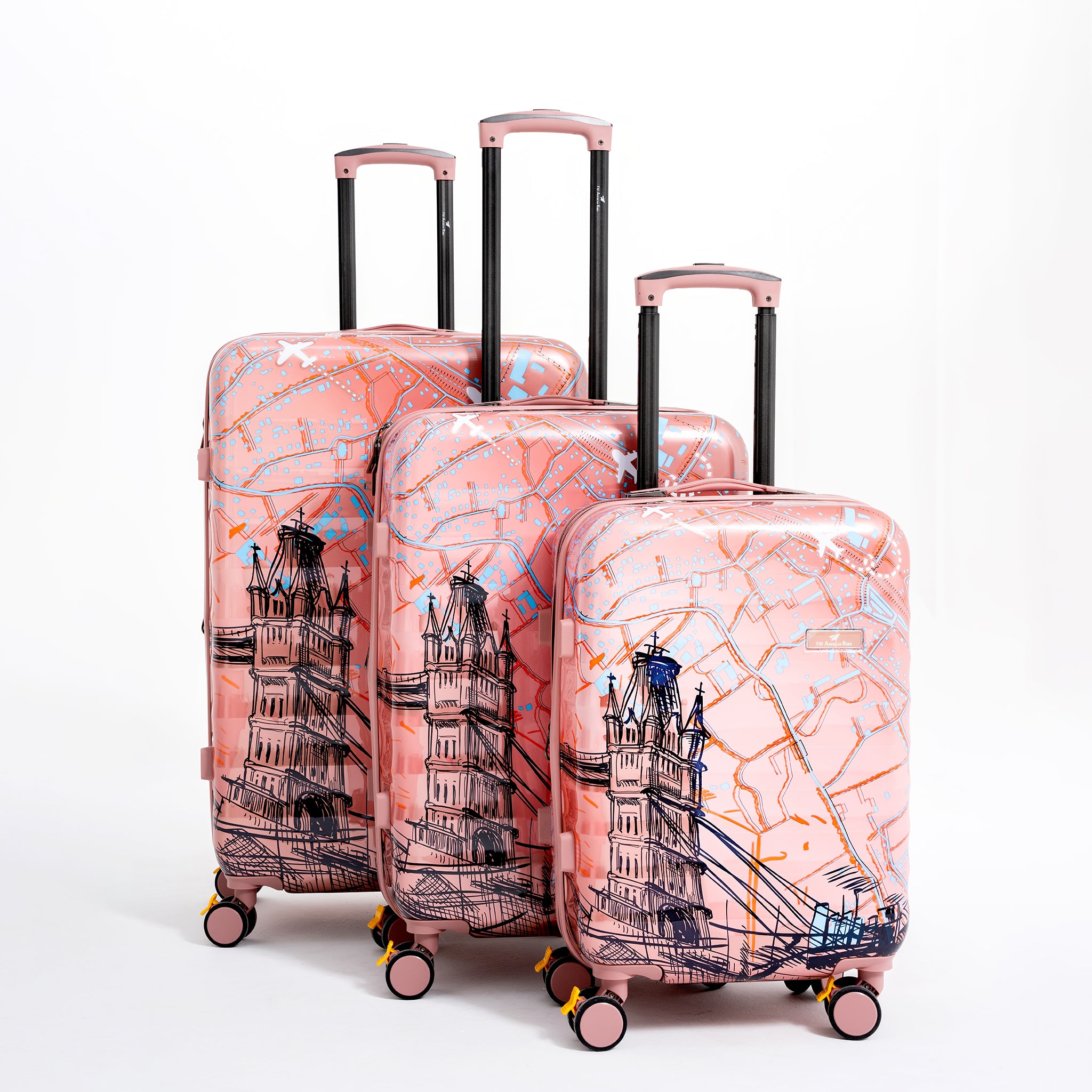 ENVY 3PCS Rose Gold PC Print Hard Shell Trolley Luggage Set