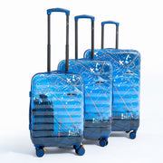 ENVY 3-Piece PC Print Trolley Luggage Set in Navy Blue