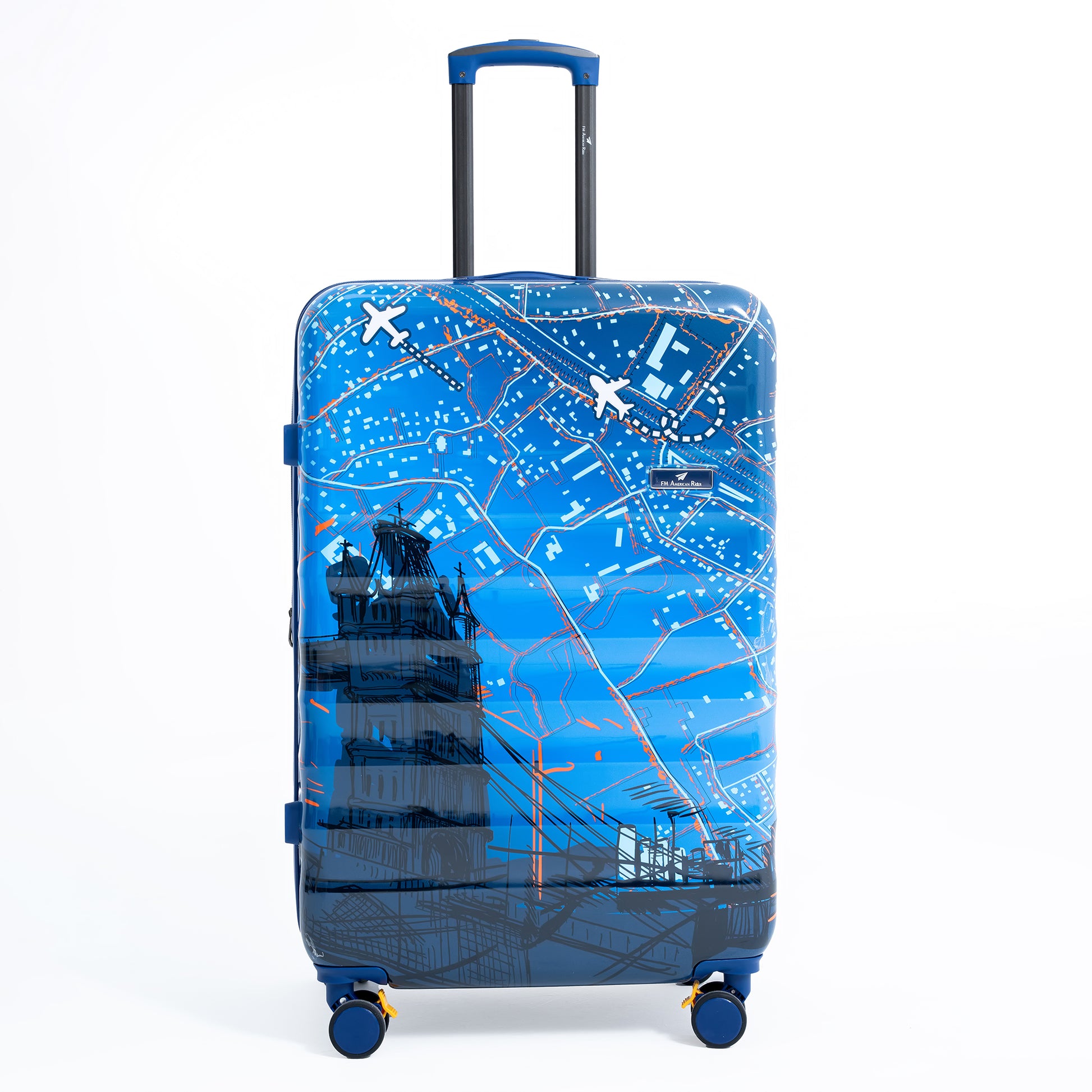 ENVY 3-Piece PC Print Trolley Luggage Set in Navy Blue