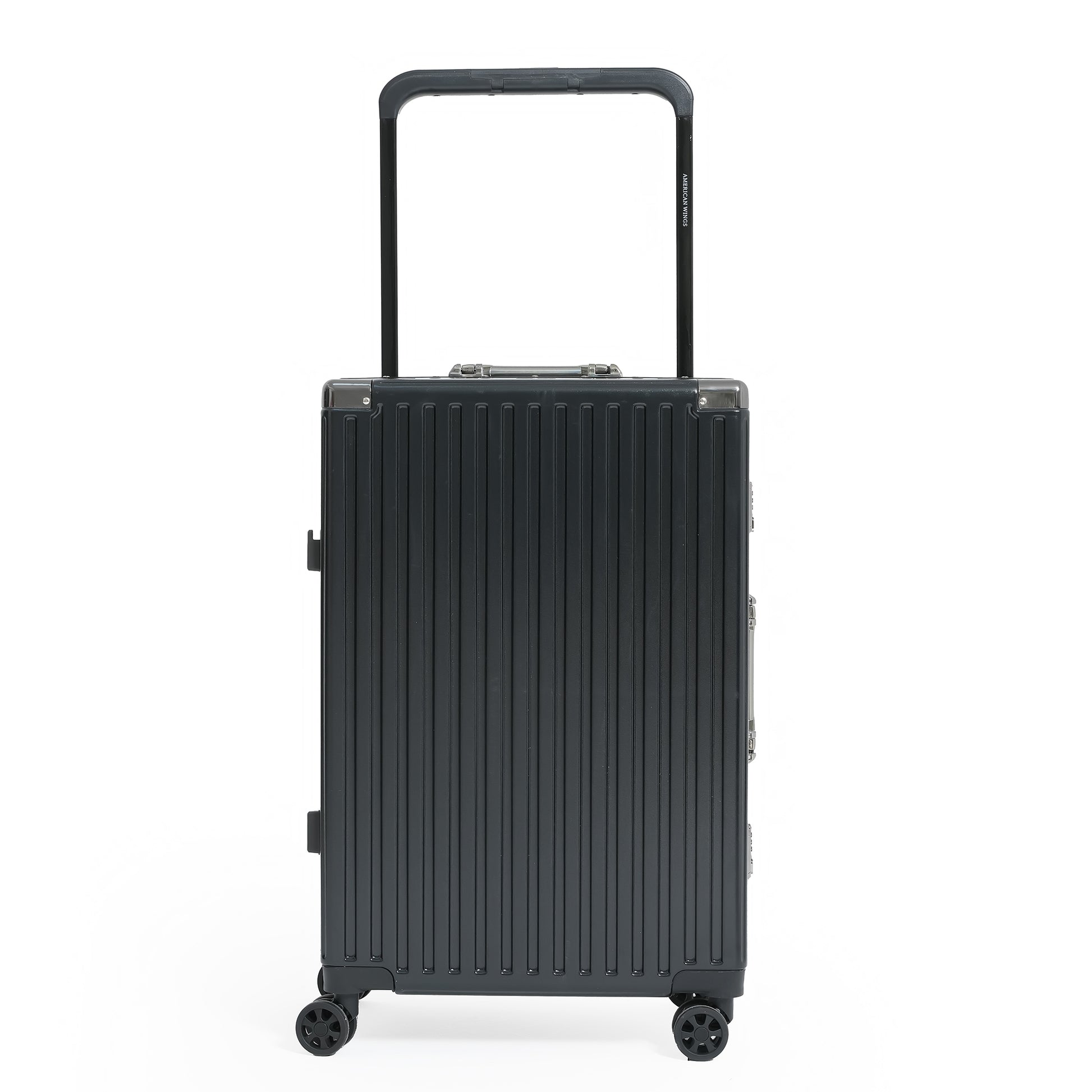 Black suitcase with a handle on a white background