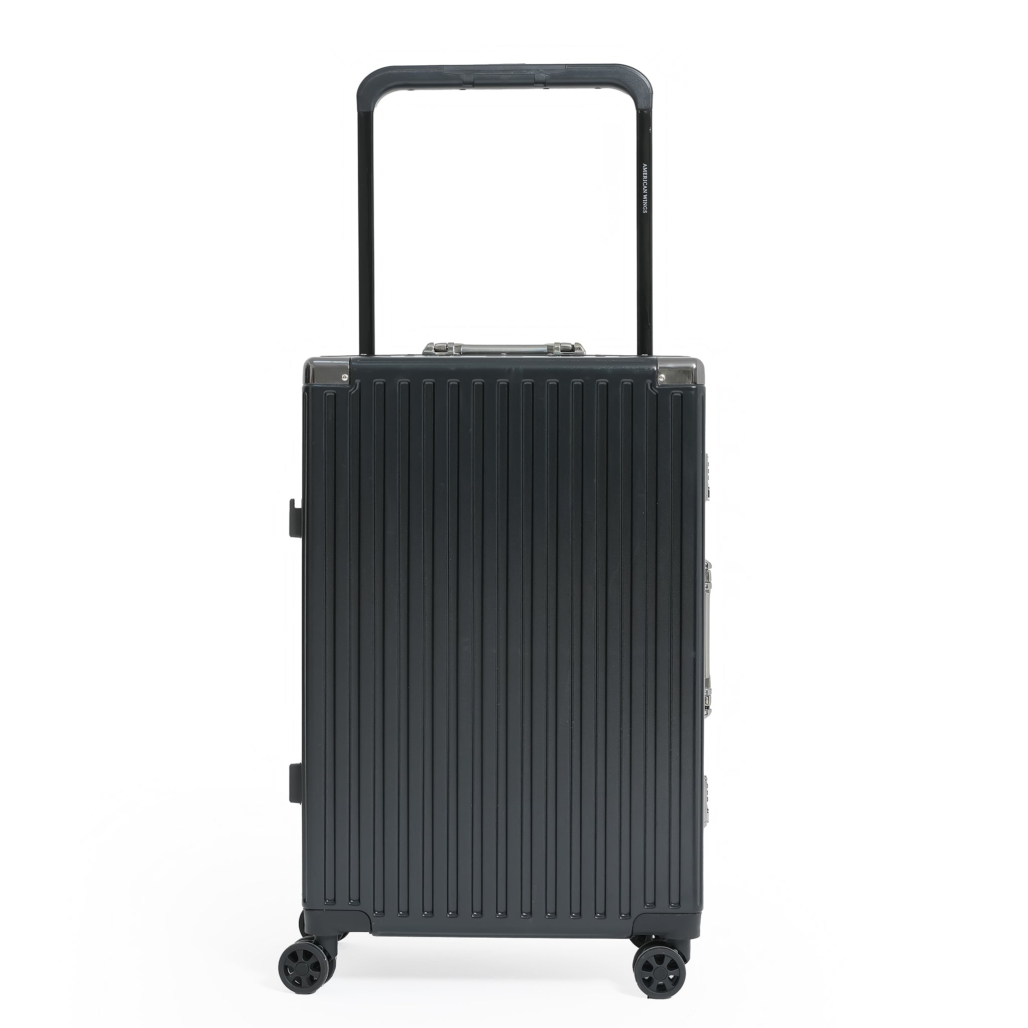 Black suitcase with a handle on a white background