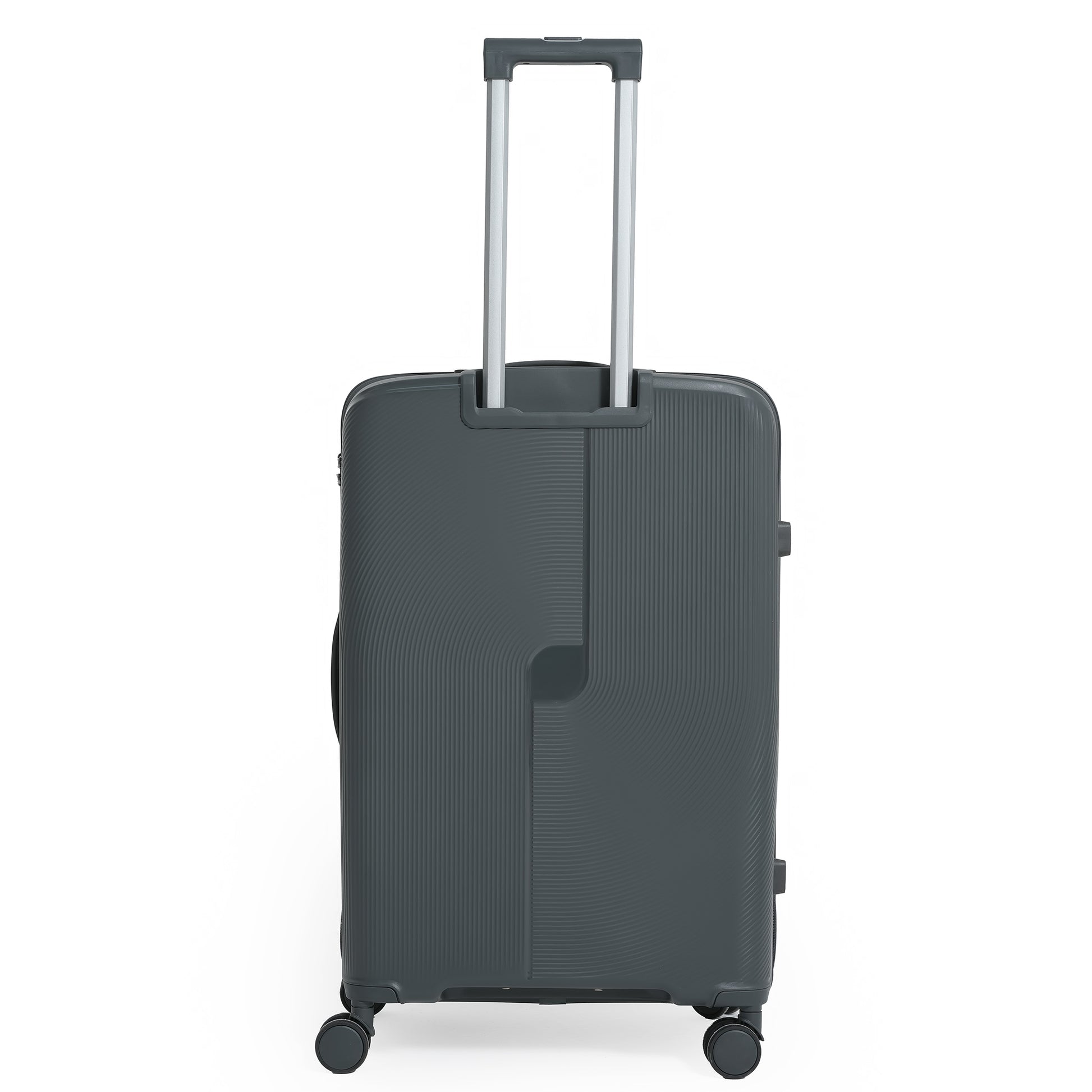Black suitcase with a silver handle on a white background