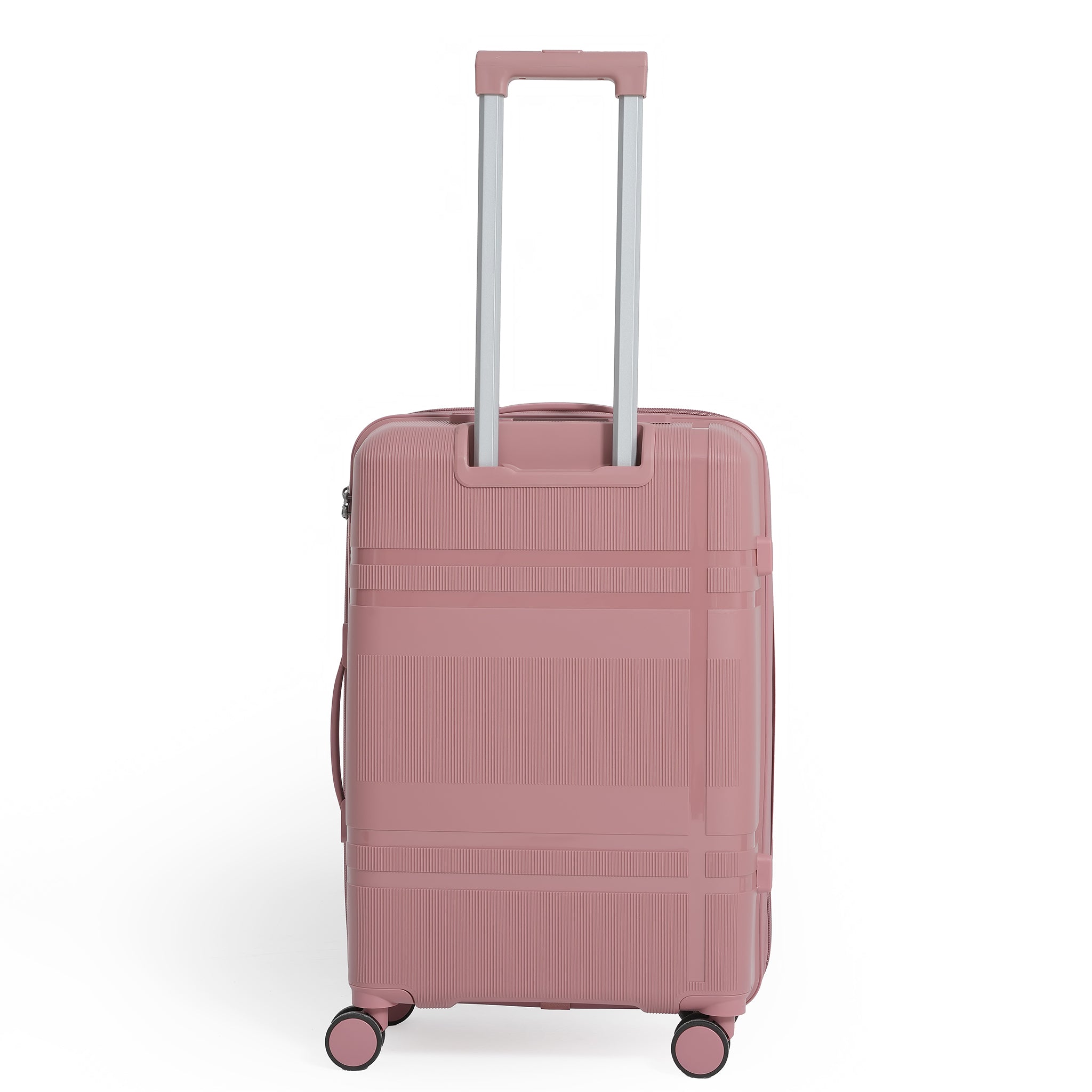 Pink suitcase with a handle on a white background