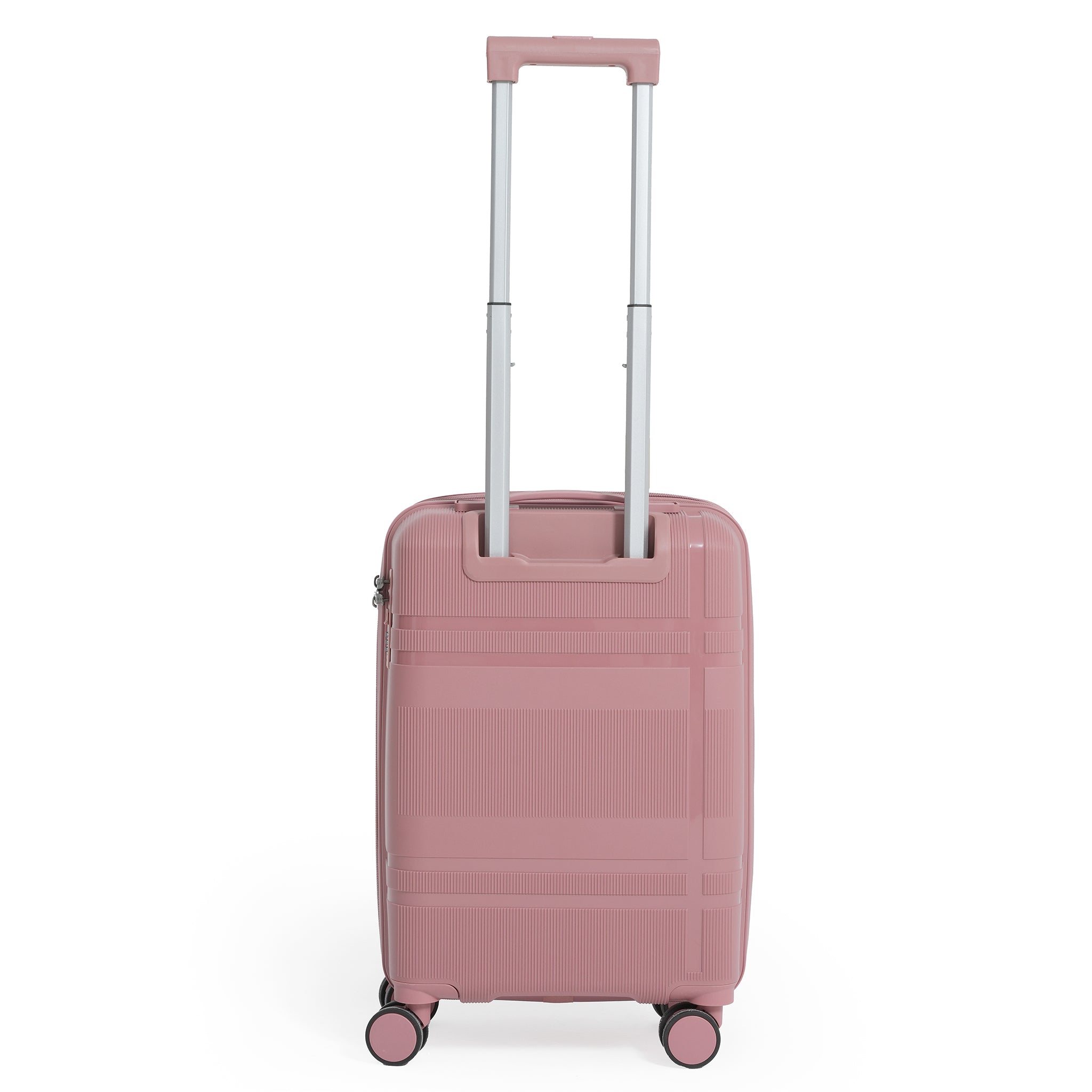 Pink suitcase with a handle on a white background