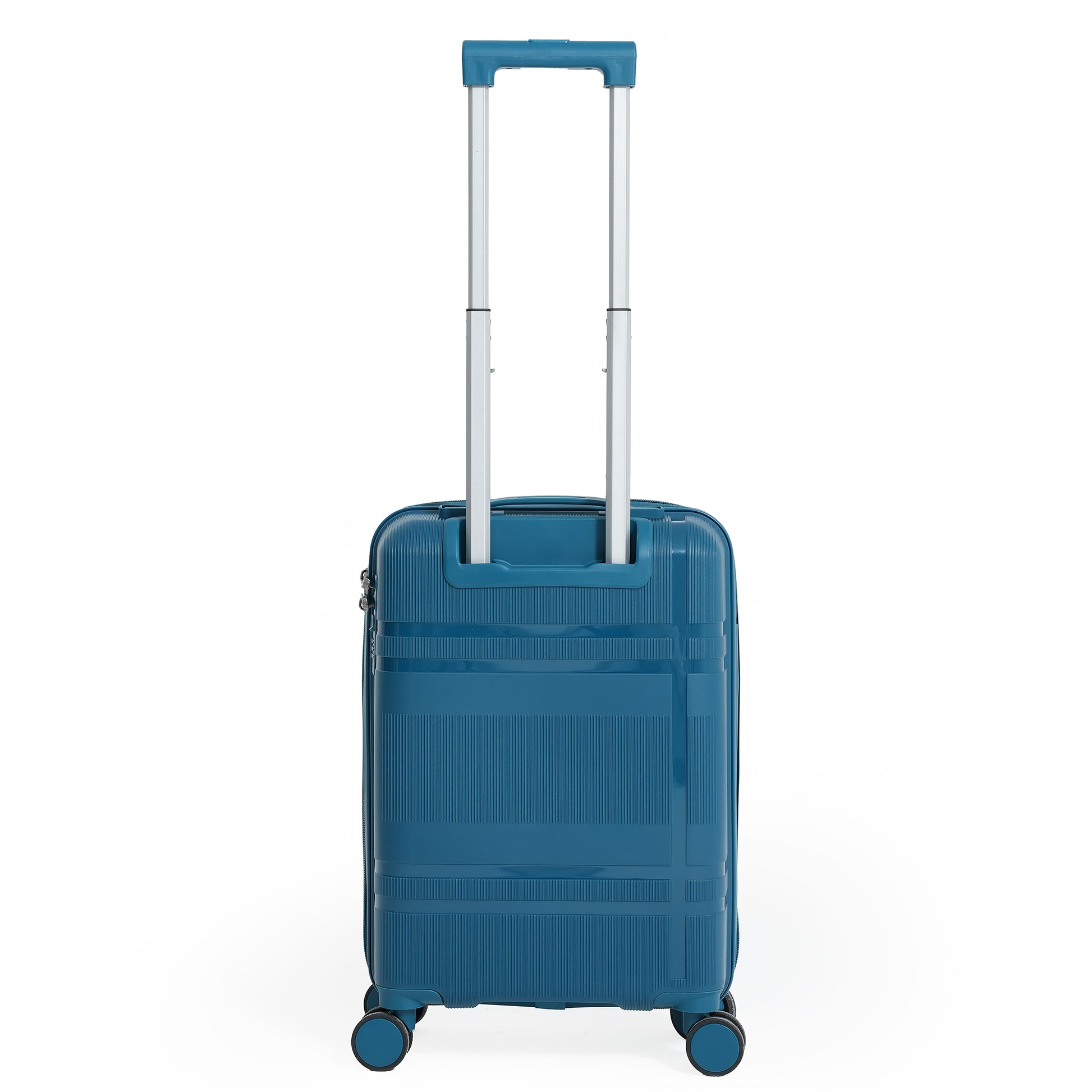 Blue suitcase with a white background
