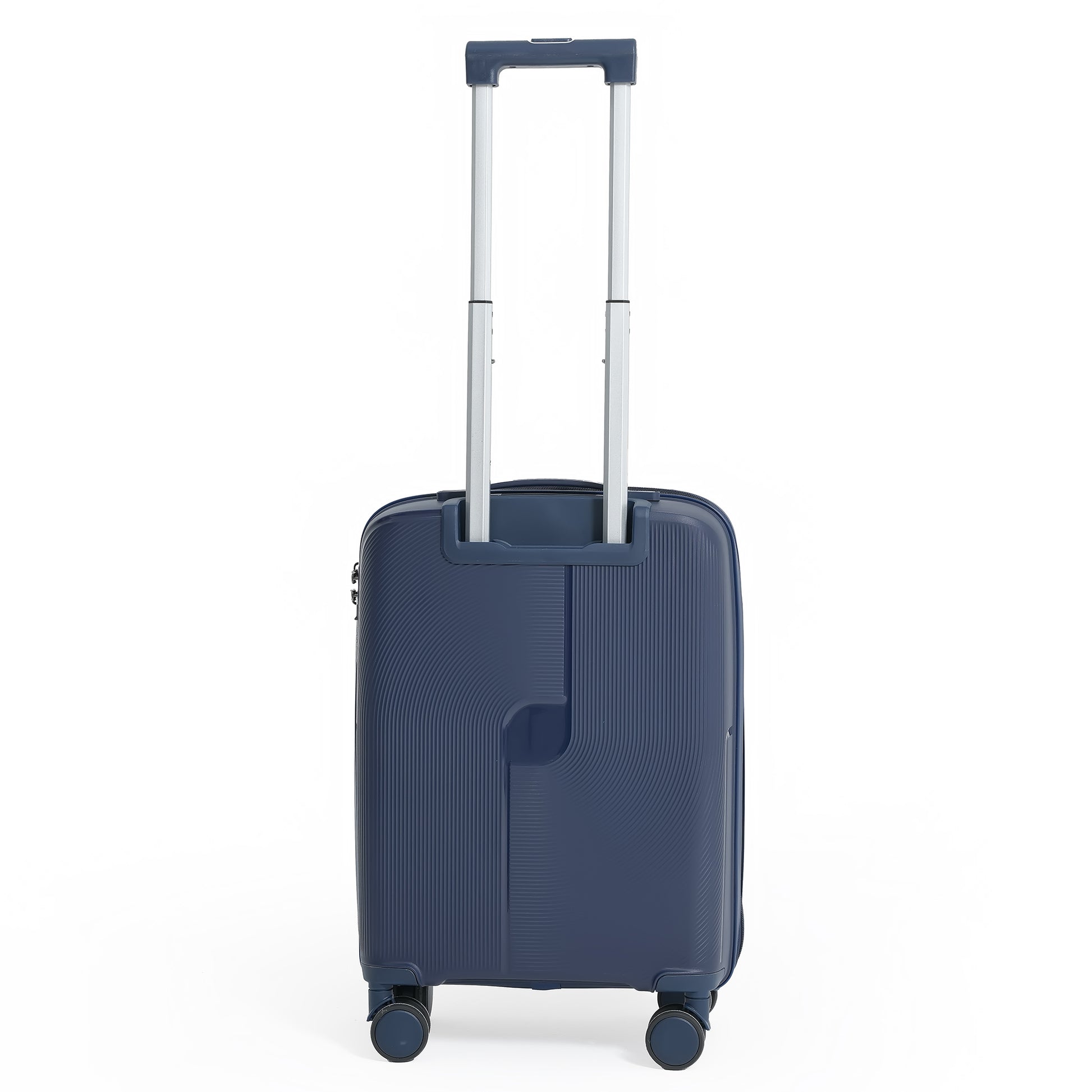 Navy blue suitcase with a white background