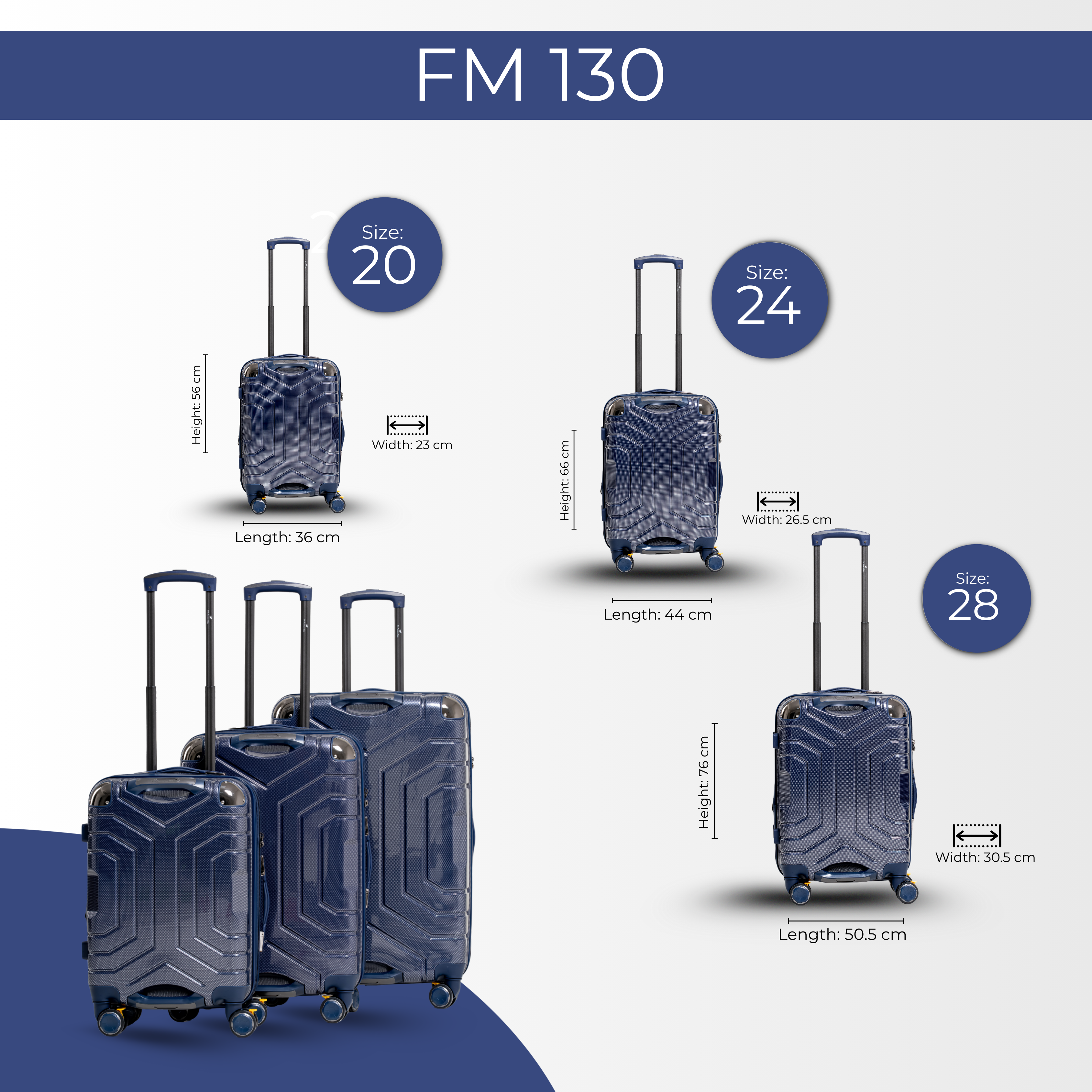 AMERICAN WINGS 3PCS Navy Blue PC Trolley Luggage Set