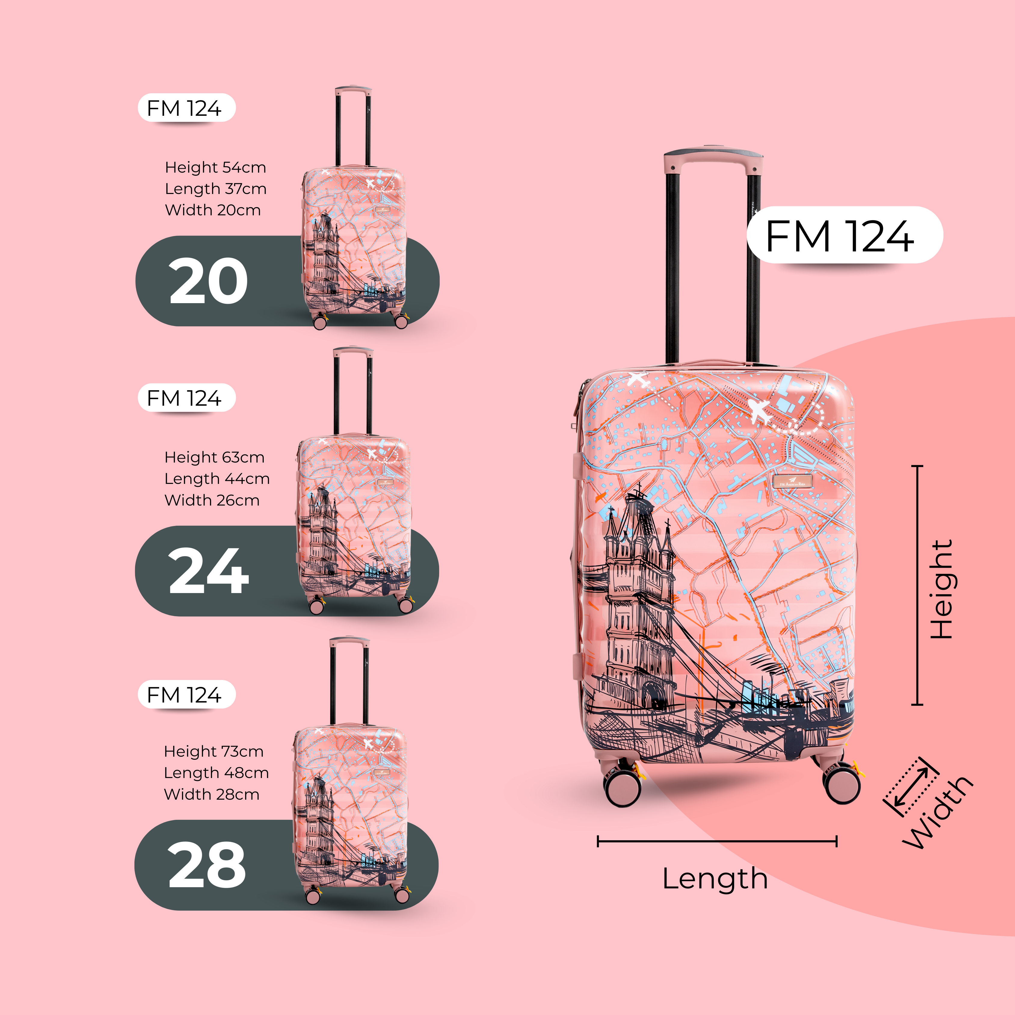 مجموعة أمتعة AMERICAN RIDER ENVY، 3 قطع، بعجلات، مطبوعة بنقشة كمبيوتر باللون الذهبي الوردي