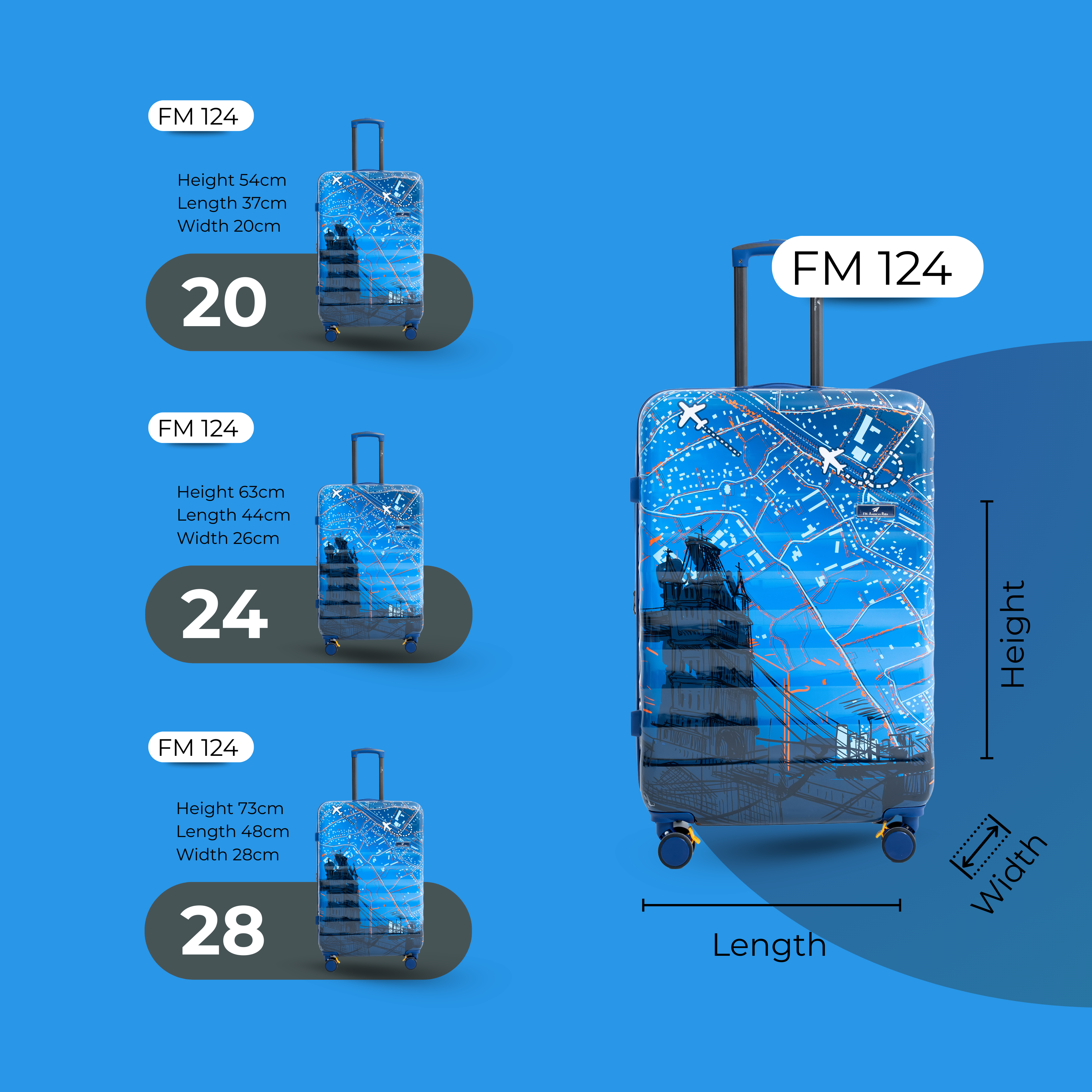 مجموعة حقائب سفر بعجلات مطبوعة من AMERICAN RIDER ENVY، مكونة من 3 قطع، باللون الأزرق الداكن