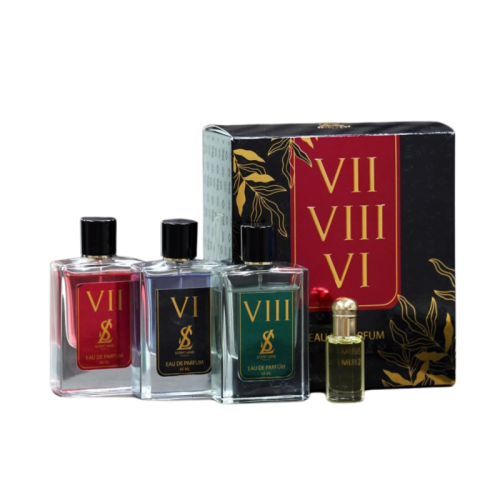 Discover the 786 Four-Piece Combo Perfume Set, featuring a selection of long-lasting unisex fragrances.