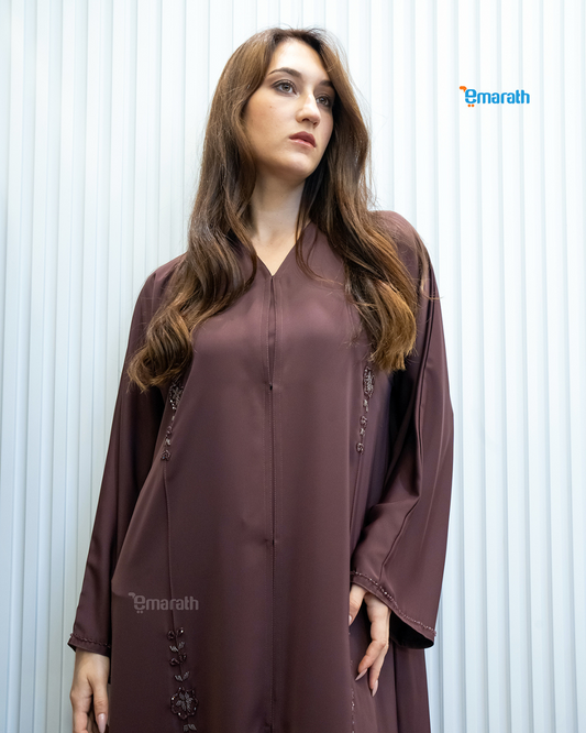 Modest Brown Abaya for Women with Handwork in Trendy Korean Color