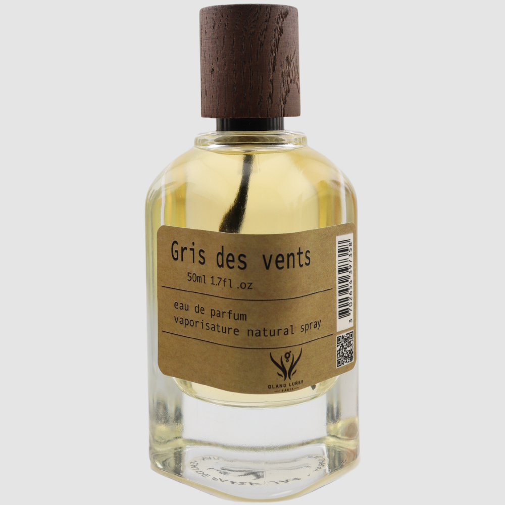 GRIS DES VENTS BY GLAND LURES PARIS, ELEGANT BOTTLE WITH ORGANIC WOODEN PACKING .