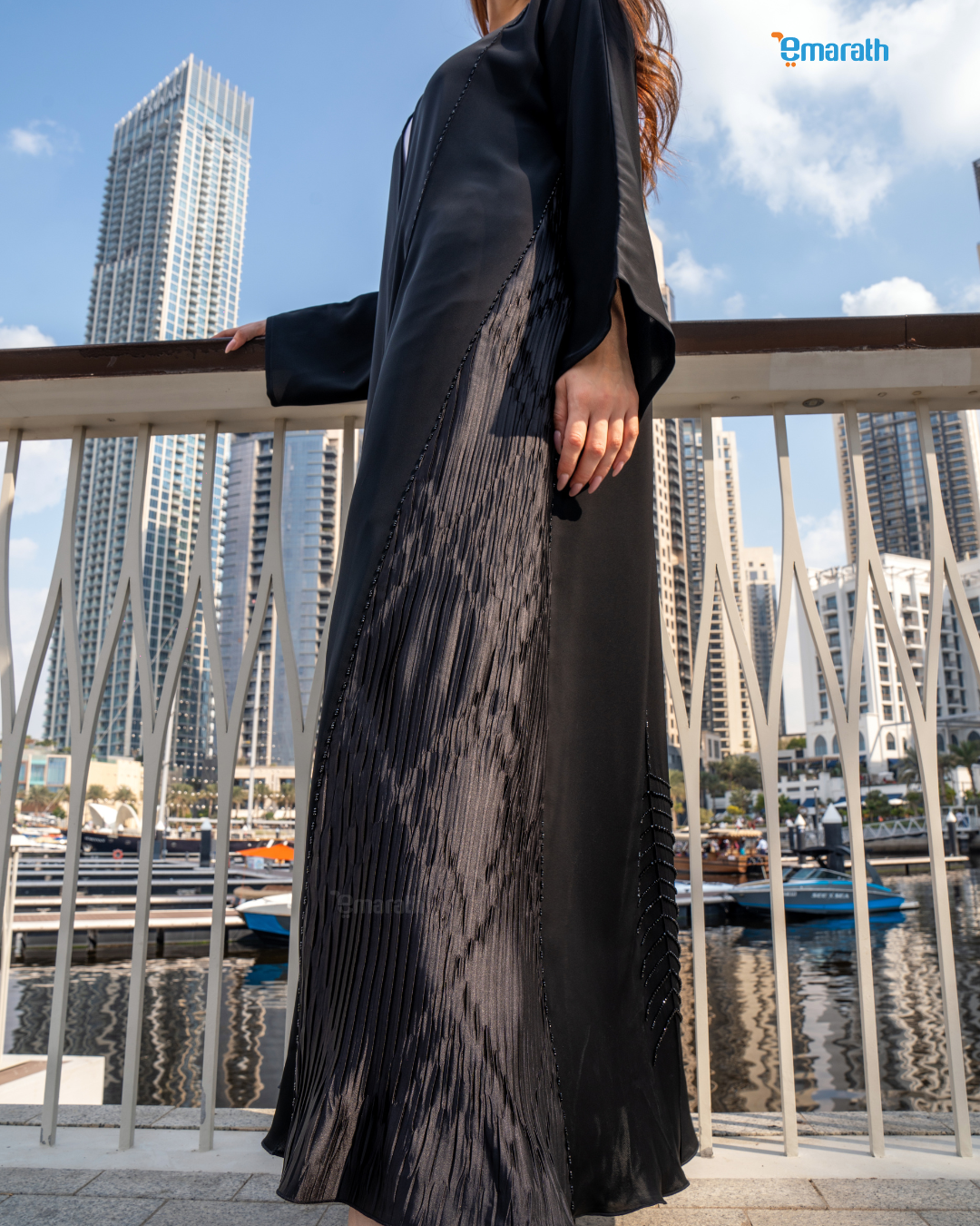 Modern Black Abaya for women with Side Pleats – Modesty  Premium Design in Armani Satin & Nida Fabric