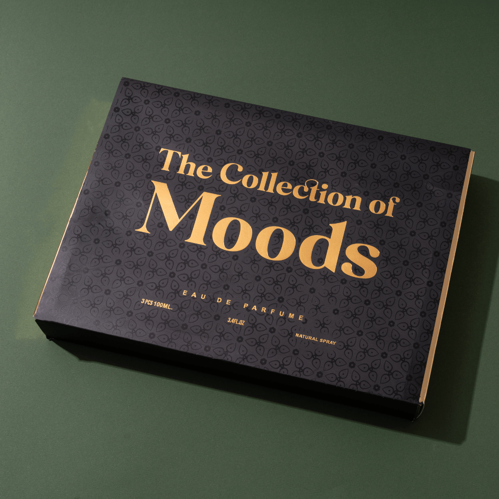 Black box with 'The Collection of Moods' text on a green background