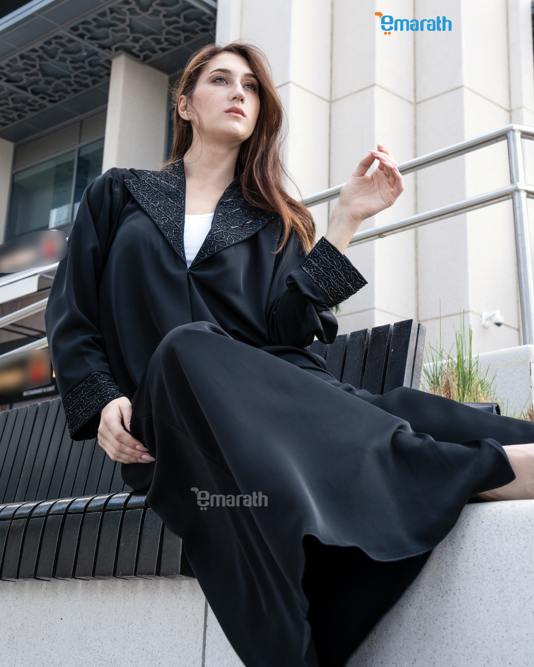 Classic Black Abaya for Women with Exquisite Handwork & Embroidered Neck Design