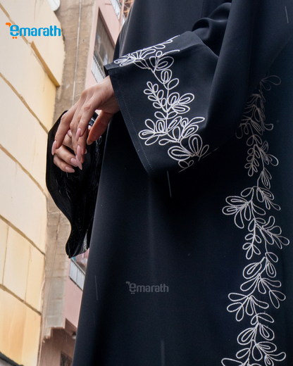 Exquisite Black Abaya for Women with Aari Embroidery & White Thread Work