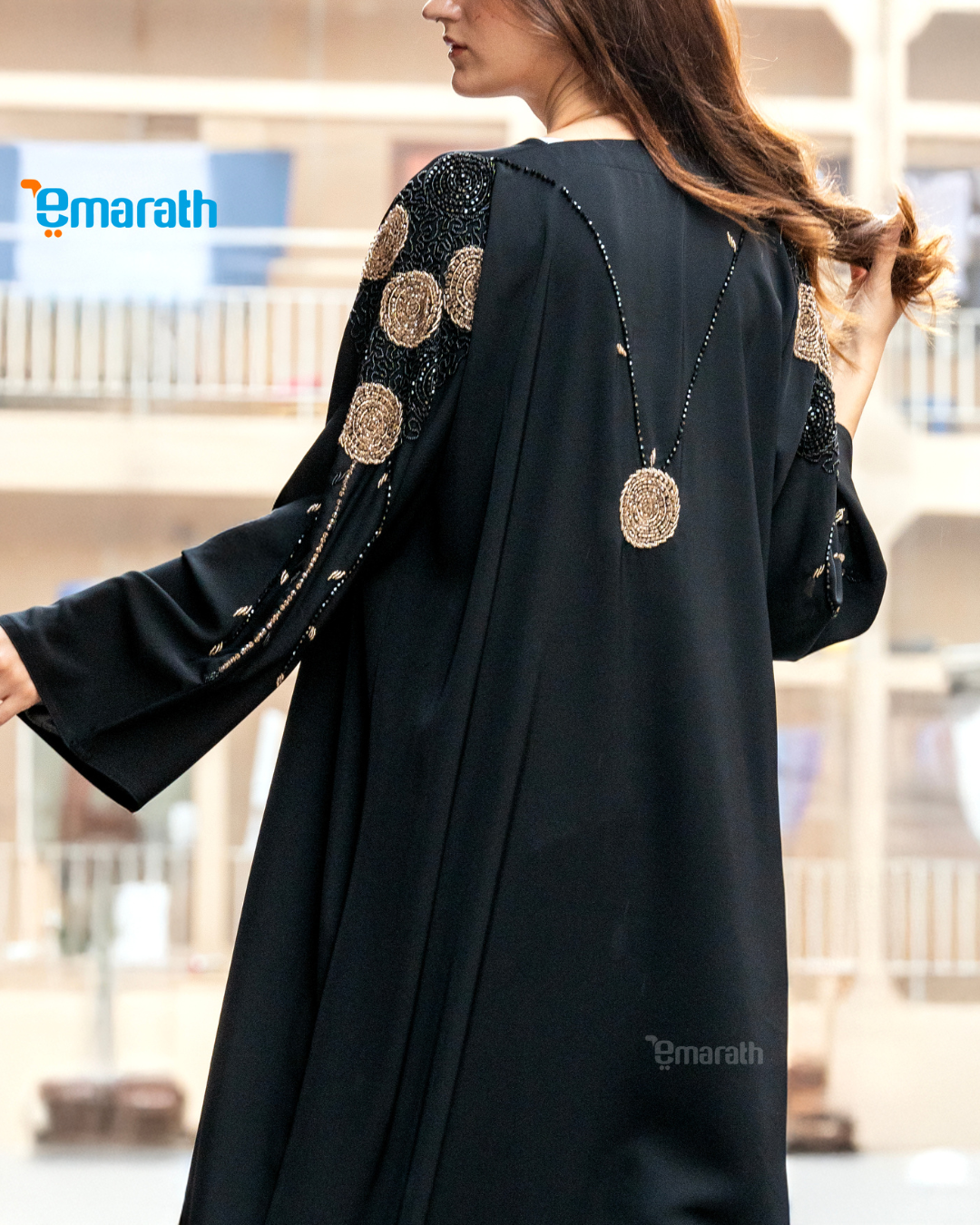 Stylish Black Abaya for Women with Handwork & Brown Thread Detailing