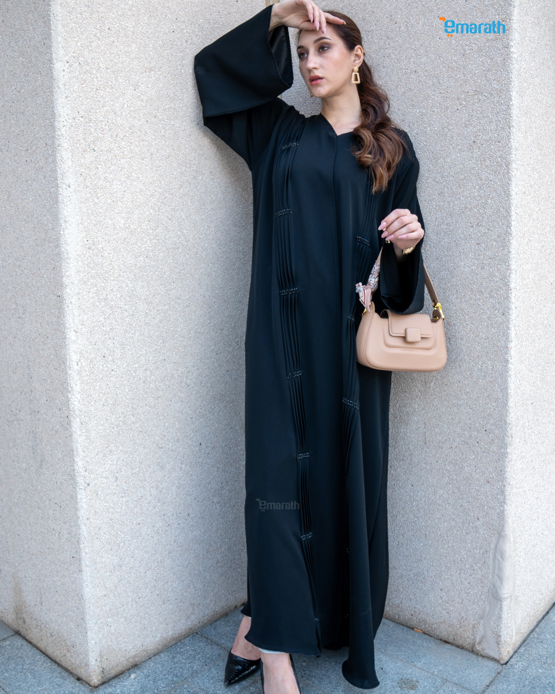 Classic Black Abaya for Women with Intricate Handwork Detailing