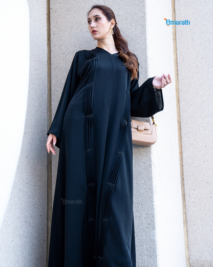 Classic Black Abaya for Women with Intricate Handwork Detailing