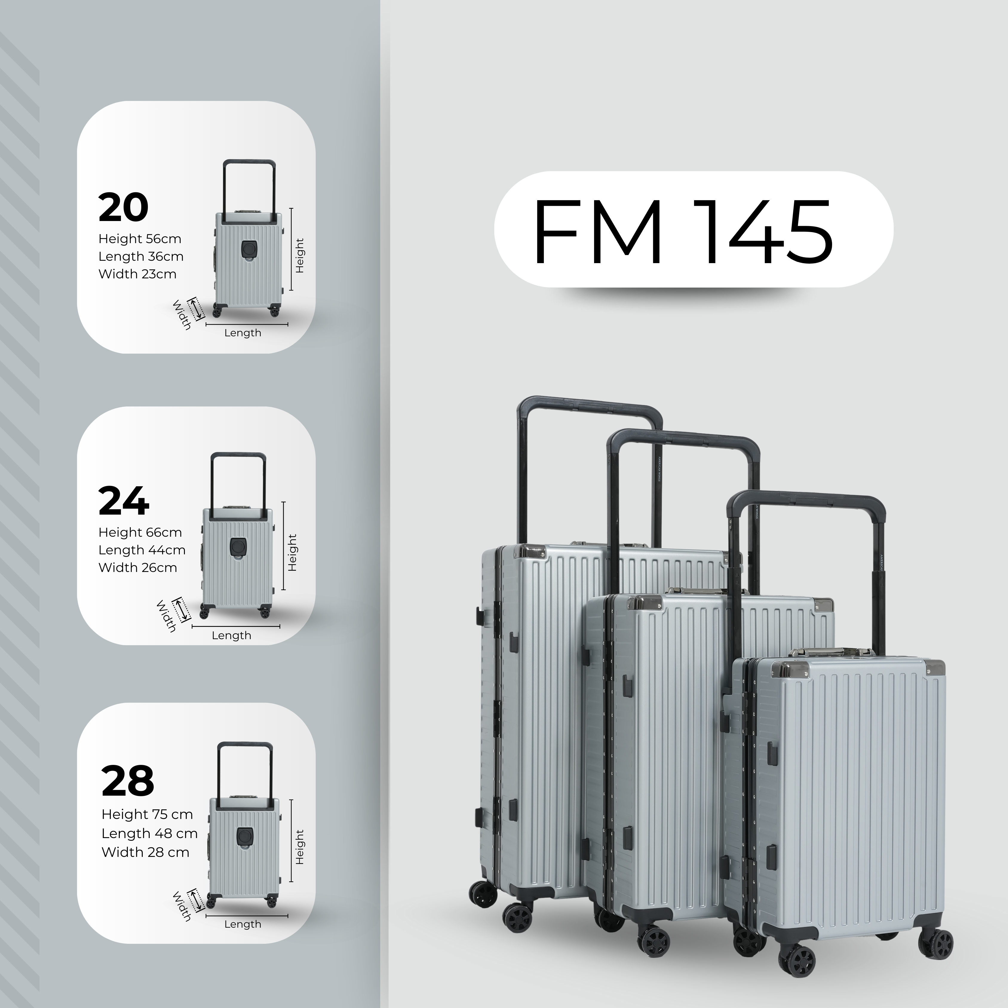 مجموعة حقائب سفر AMERICAN WINGS بإطار من الألومنيوم الفضي، مكونة من 3 قطع