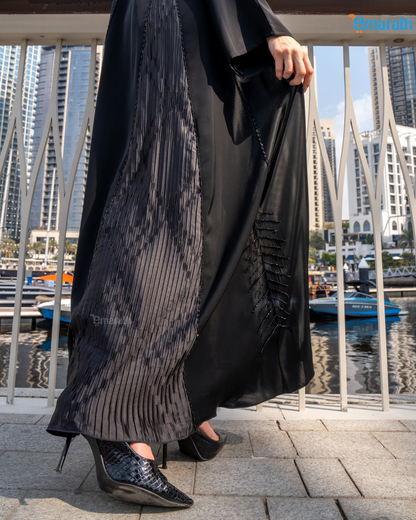 Modern Black Abaya for women with Side Pleats – Modesty  Premium Design in Armani Satin & Nida Fabric