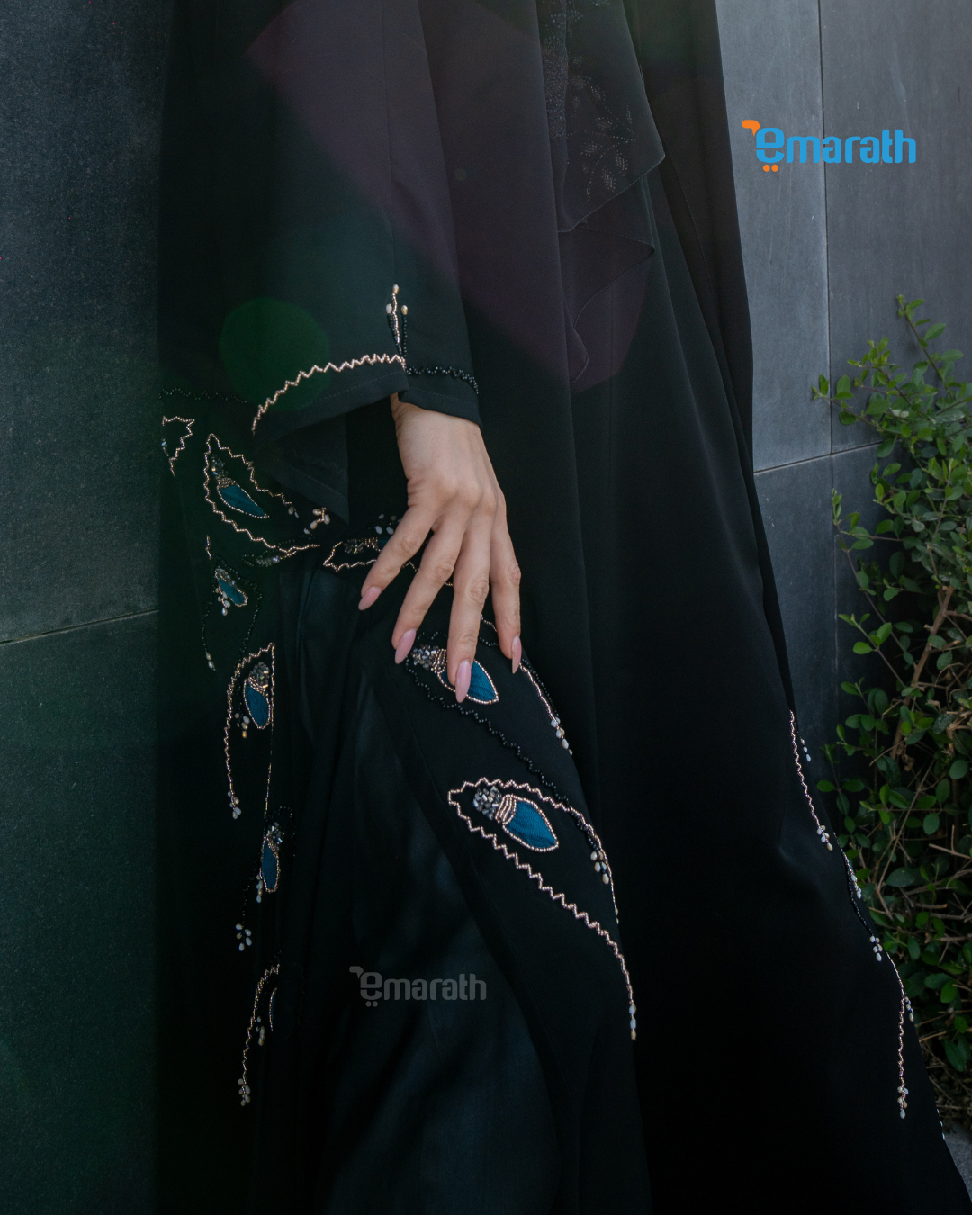 Premium Black Abaya with Luxury Hand Embroidery & Classic Blue-Golden Detailing