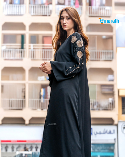 Stylish Black Abaya for Women with Handwork & Brown Thread Detailing