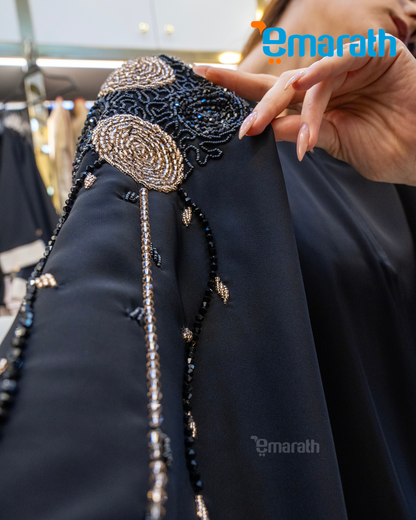 Stylish Black Abaya for Women with Handwork & Brown Thread Detailing