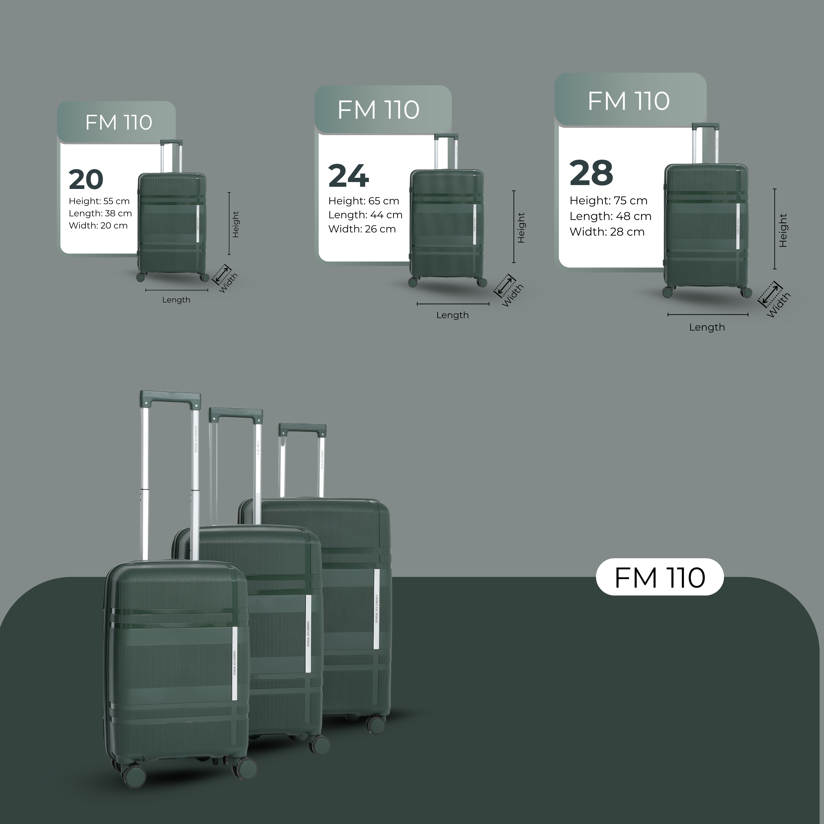 مجموعة حقائب سفر بعجلات من أمريكان وينجز، مصنوعة من مادة البولي بروبيلين الخضراء، مكونة من 3 قطع