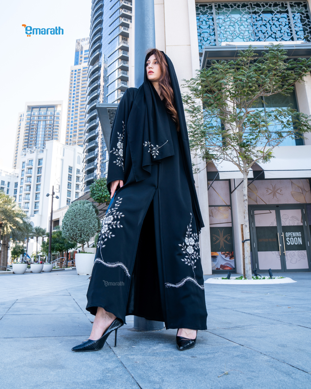 Graceful Floral Embroidered Abaya – Elegant & Modest Fashion