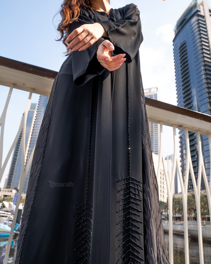 Modern Black Abaya for women with Side Pleats – Modesty  Premium Design in Armani Satin & Nida Fabric