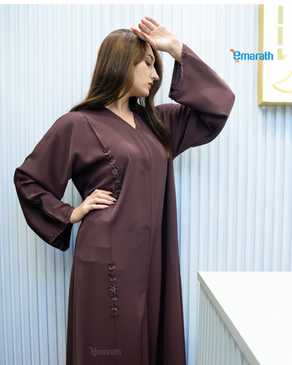 Modest Brown Abaya for Women with Handwork in Trendy Korean Color