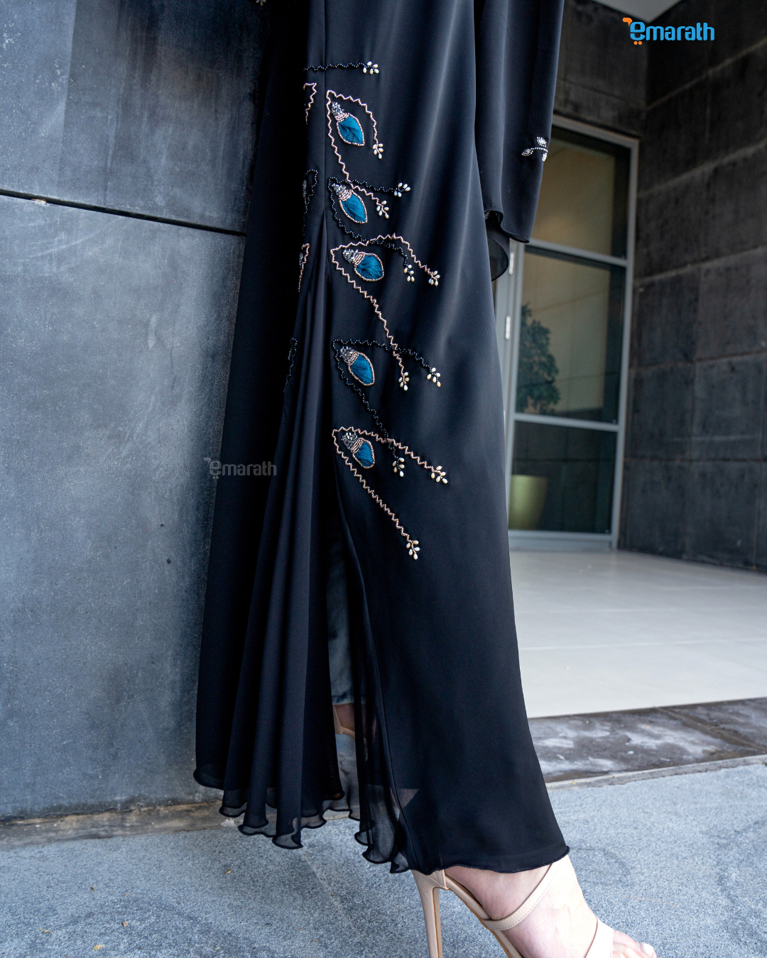 Premium Black Abaya with Luxury Hand Embroidery & Classic Blue-Golden Detailing