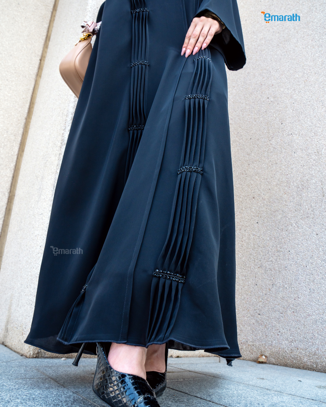 Classic Black Abaya for Women with Intricate Handwork Detailing