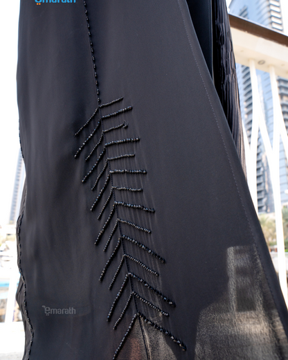 Modern Black Abaya for women with Side Pleats – Modesty  Premium Design in Armani Satin & Nida Fabric