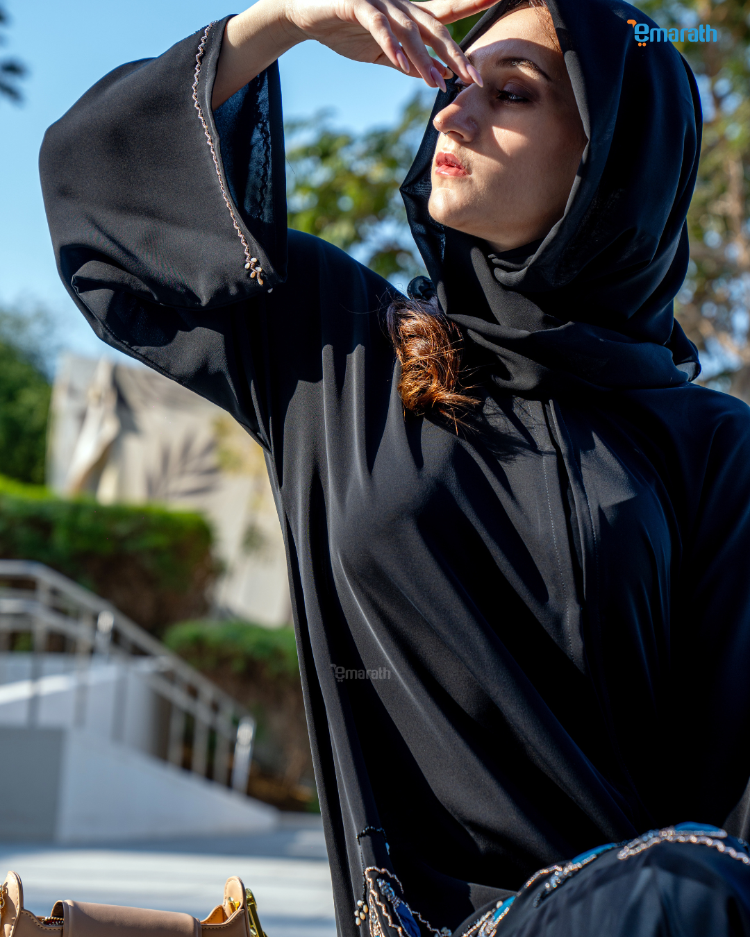 Premium Black Abaya with Luxury Hand Embroidery & Classic Blue-Golden Detailing