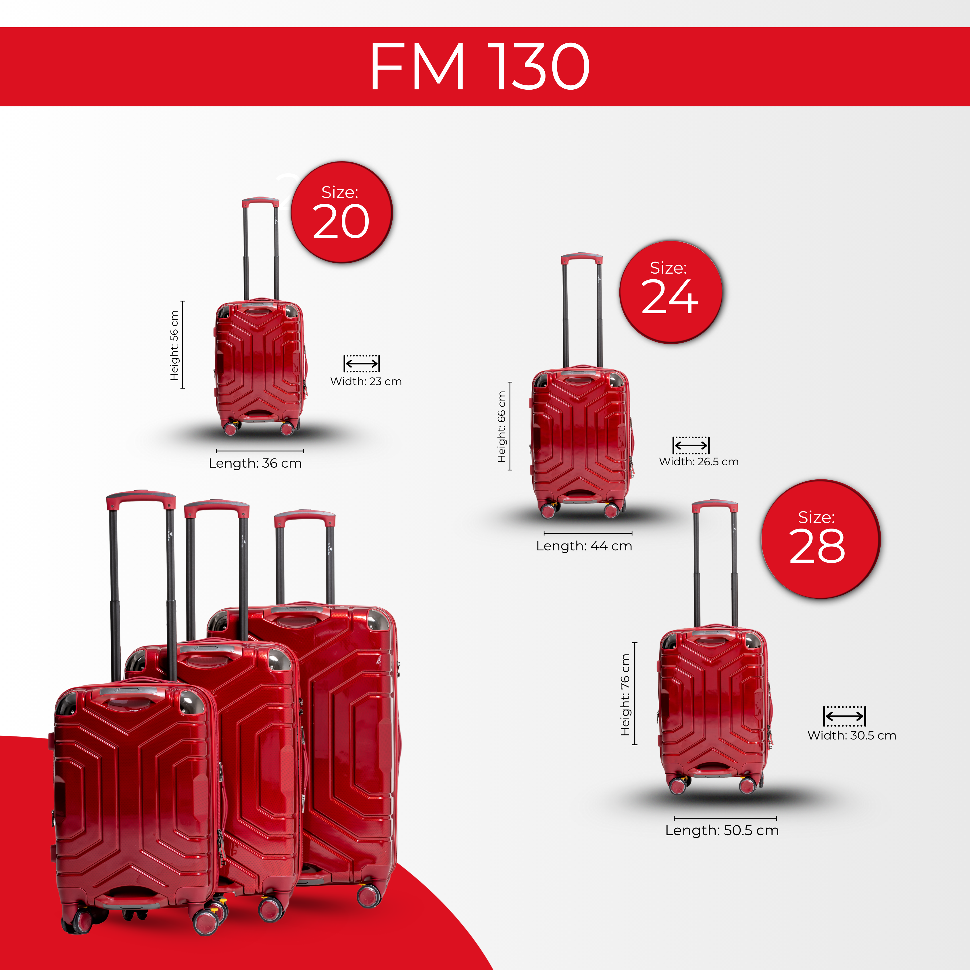 AMERICAN WINGS  3PCS Red PC Trolley Set