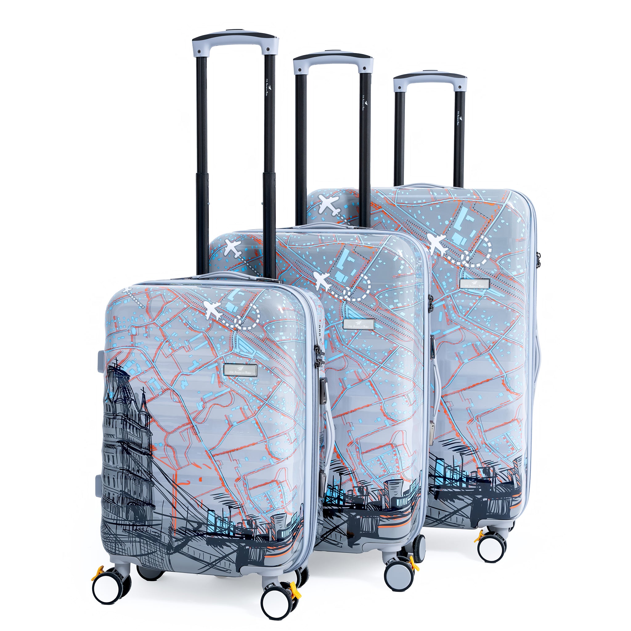 ENVY 3-Piece PC Print Trolley Luggage Set in Grey– Lightweight Cabin & Check-in Travel Bags (Small 20”, Medium 24”, Large 28”)