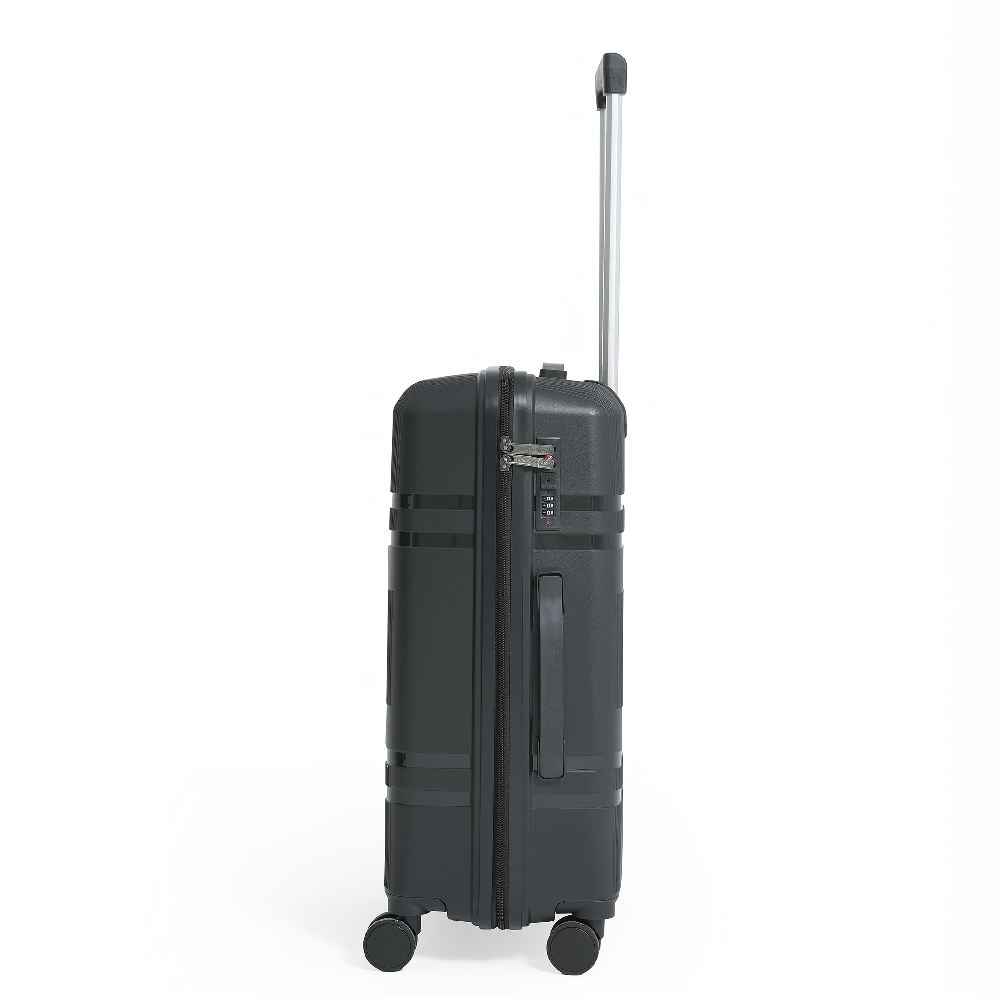 3PCS Black PP Trolley Luggage Set – Lightweight, Anti-Theft Zipper, Expandable Suitcases with 8 Wheels, 360° Spinners & TSA Lock (20”, 24”, 28”)
