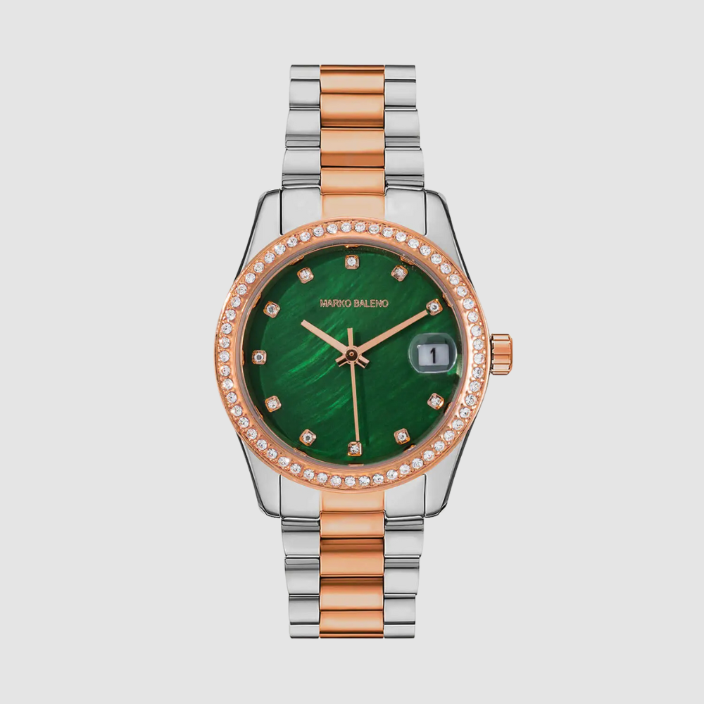 The MARKO BALENO AURORA MB202-D is a sophisticated silver and rose gold watch designed for modern women.