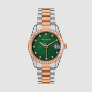The MARKO BALENO AURORA MB202-D is a sophisticated silver and rose gold watch designed for modern women.