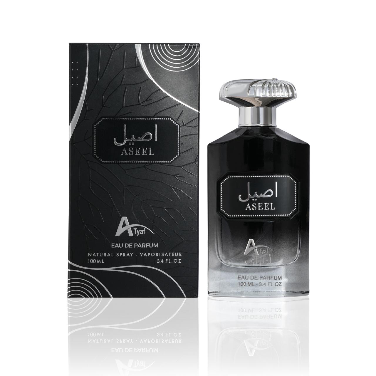 Aseel perfume bottle and packaging on a white background