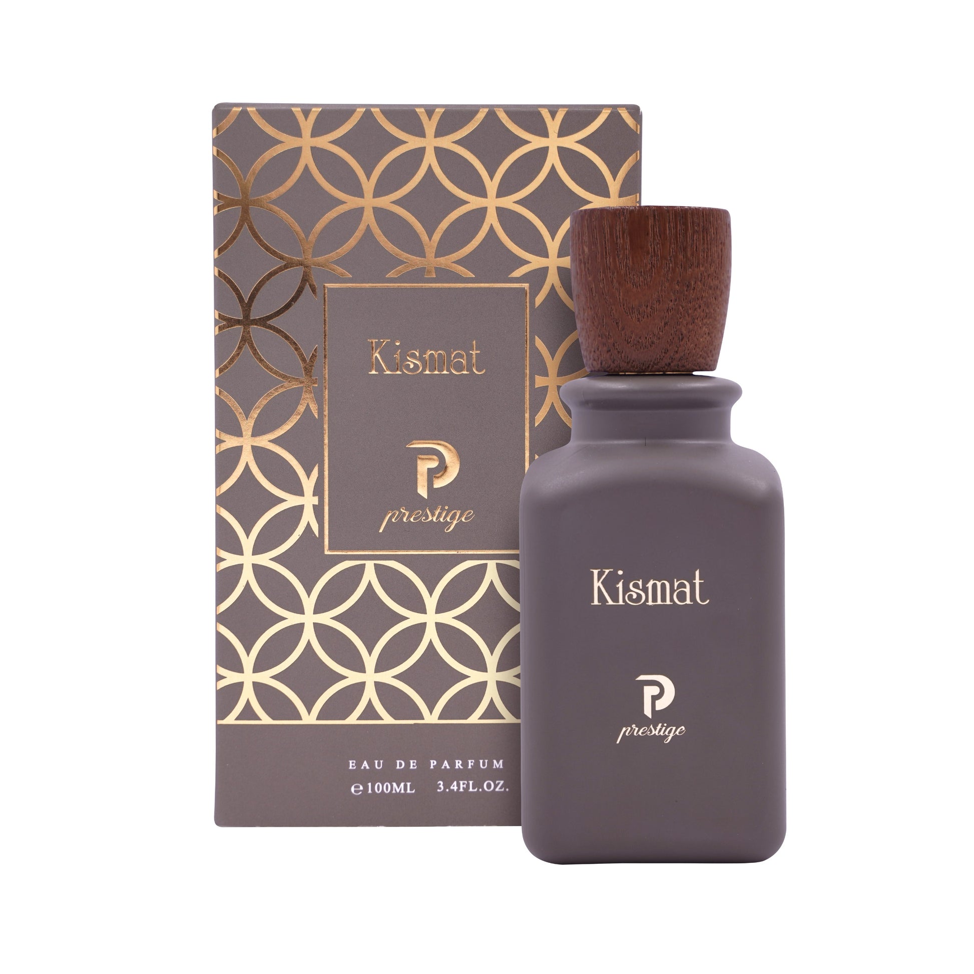 Kismat prestige perfume bottle and packaging on a white background