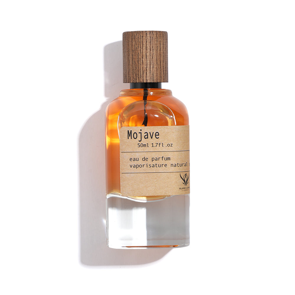 Perfume bottle labeled 'Mojave' on a white background